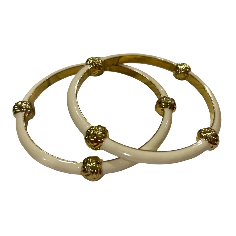 Lilly Pulitzer Cream Enamel & Gold Metallic Love Knots Bangle Bracelets Set of 2